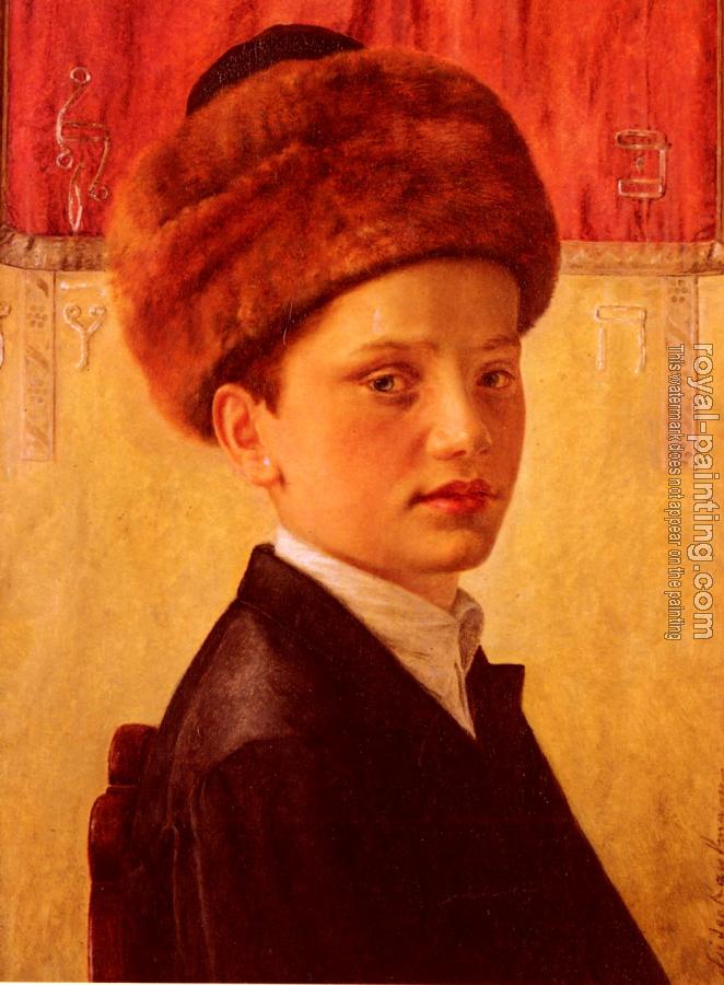Isidor Kaufmann : Portrait Of A Young Chassidic Boy